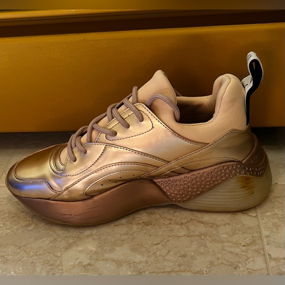 STELLA MCCARTNEY Metallic Rose Gold Faux Leather Eclypse Sneakers - Size IT 39 - Picture 9 of 11